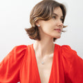 Model wearing Flower Halo CZ Necklace in Sterling Silver, Clear Color