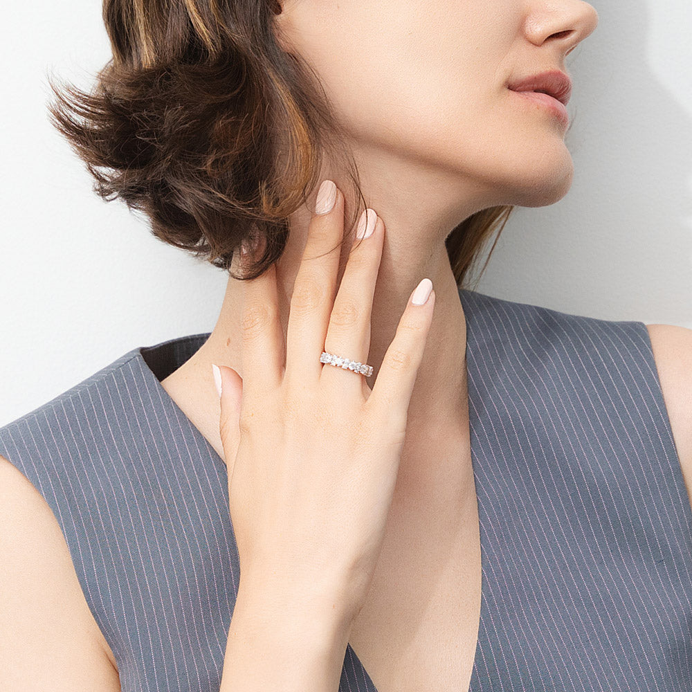 Model wearing CZ Eternity Ring in Sterling Silver, 2 of 8