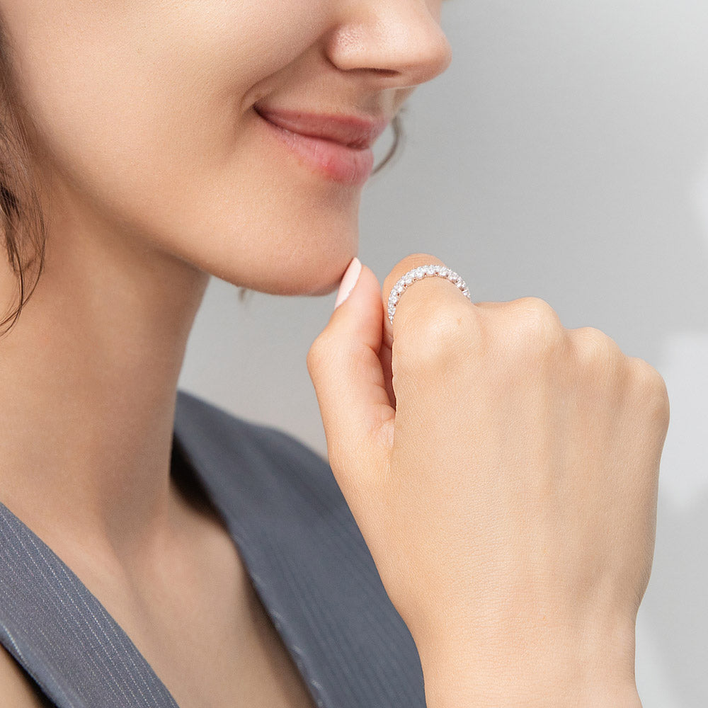 Model wearing Cluster CZ Eternity Ring in Sterling Silver, 7 of 7