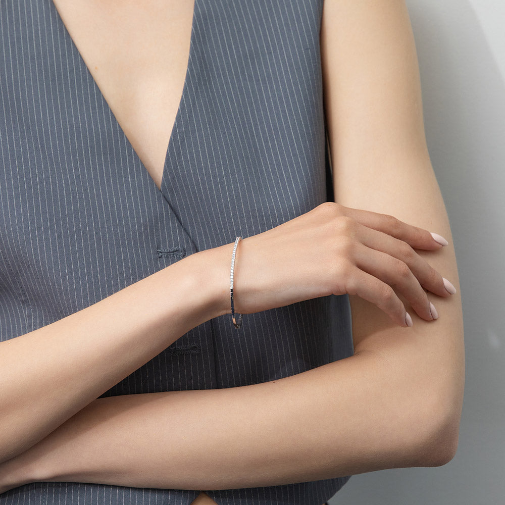 Model wearing Flexible CZ Bangle in Sterling Silver, 8 of 14