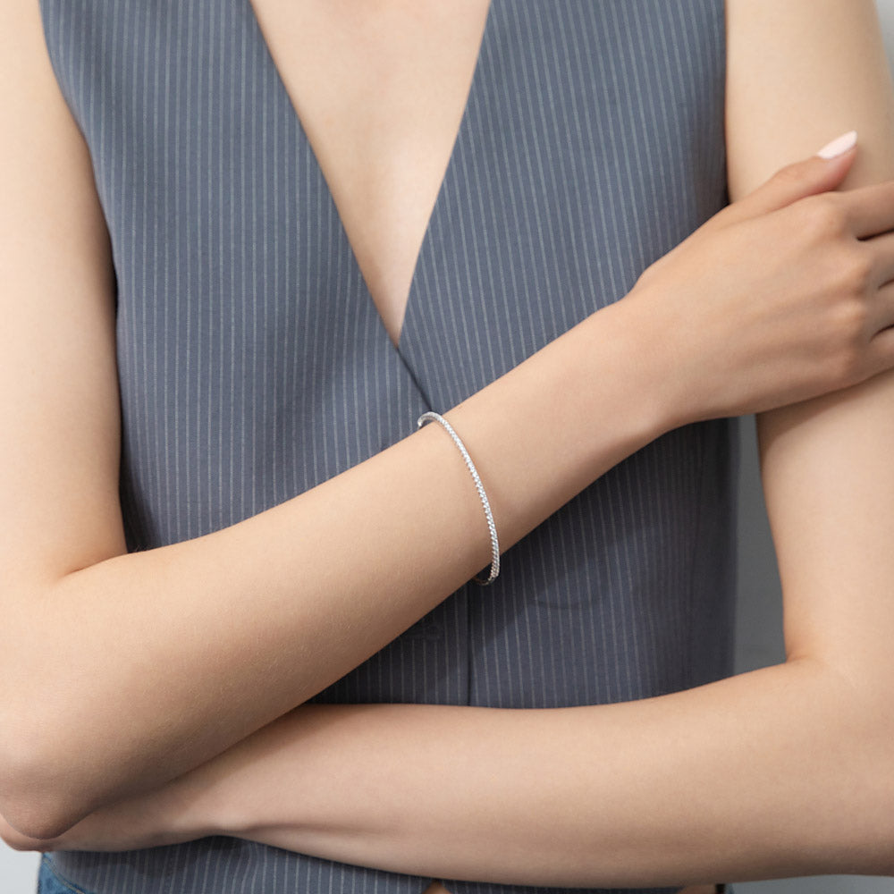 Model wearing Flexible CZ Bangle in Sterling Silver, 2 Piece, 16 of 19