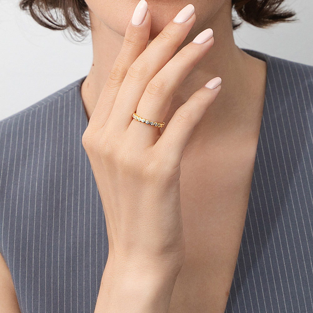 Model wearing Bubble Bezel CZ Eternity Ring in Gold Flashed Sterling Silver, 3 of 6