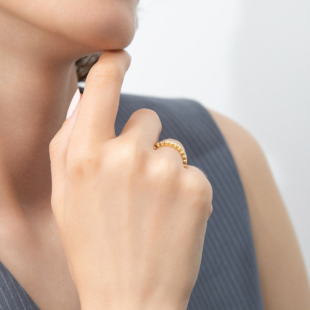 Model wearing Bubble Bezel CZ Eternity Ring in Gold Flashed Sterling Silver, 6 of 6