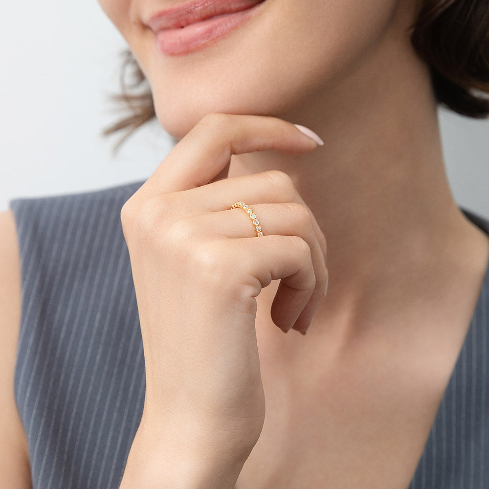 Model wearing Bubble Milgrain CZ Eternity Ring in Gold Flashed Sterling Silver, 7 of 7