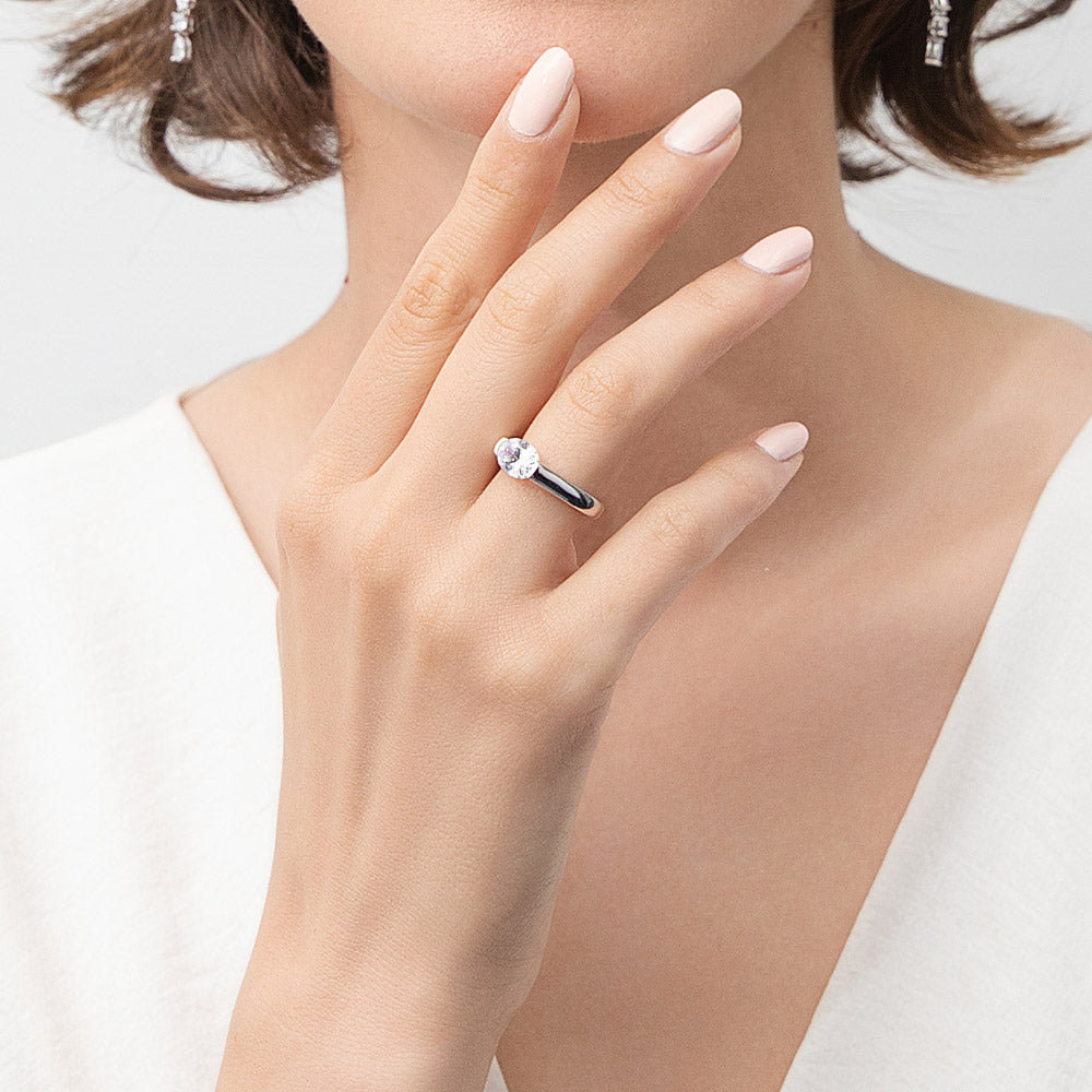 Solitaire East-West 1.2ct Bezel Oval CZ Ring in Sterling Silver