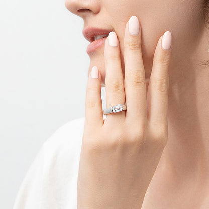 East-West Solitaire 1ct Bezel CZ Ring in Sterling Silver