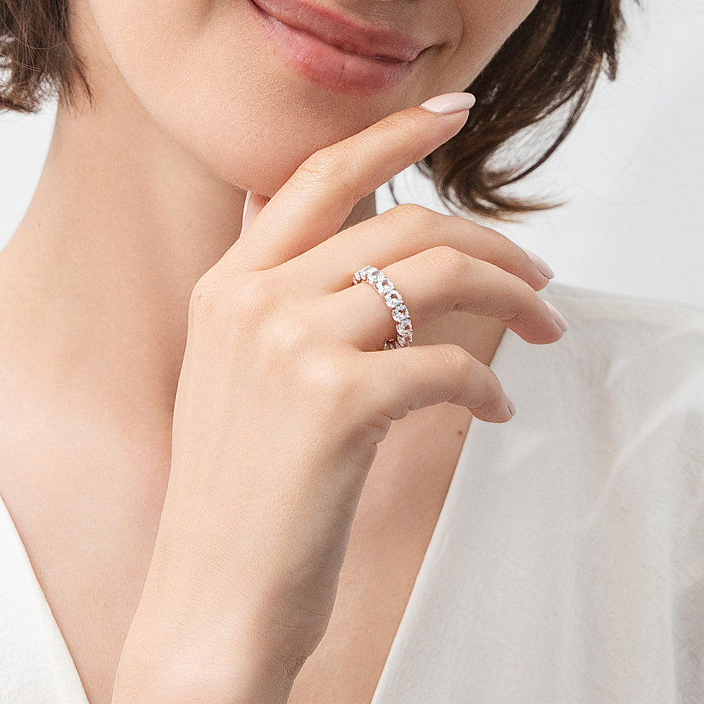 Model wearing CZ Eternity Ring Set in Sterling Silver, 5 of 10