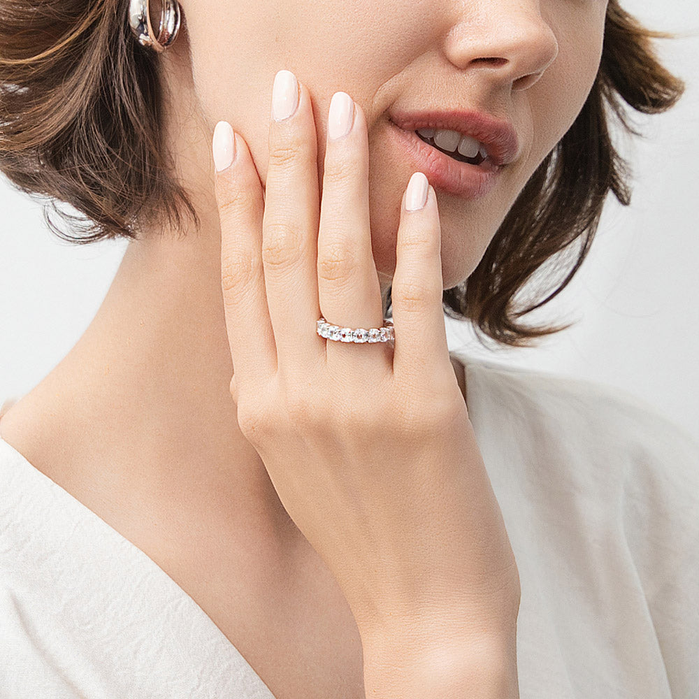 Model wearing CZ Eternity Ring Set in Sterling Silver, 2 of 10