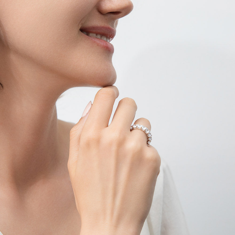 Model wearing CZ Eternity Ring Set in Sterling Silver, 8 of 10