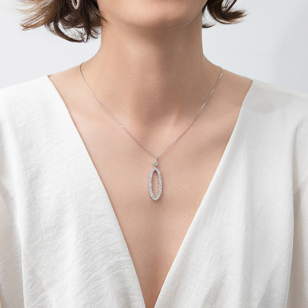 Model wearing Open Oval Cluster CZ Necklace in Sterling Silver, 2 of 5