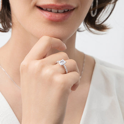 Solitaire Art Deco 1.7ct Emerald Cut CZ Ring in Sterling Silver