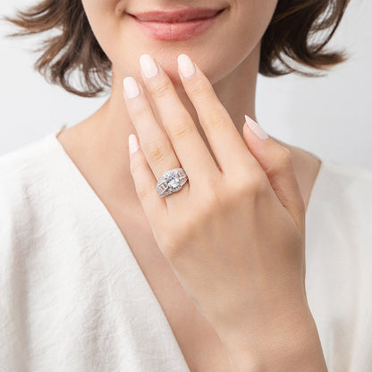 Halo Woven Art Deco Oval CZ Ring in Sterling Silver