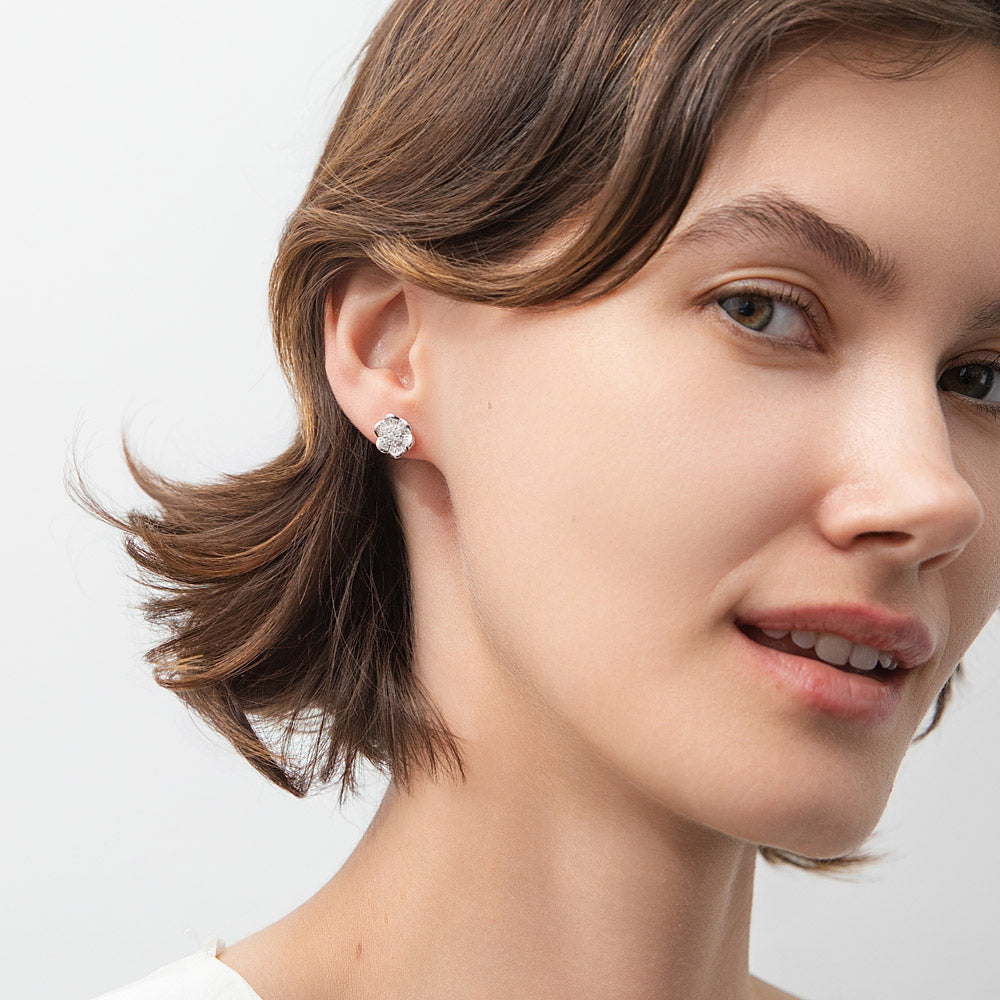 Flower CZ Stud Earrings in Sterling Silver