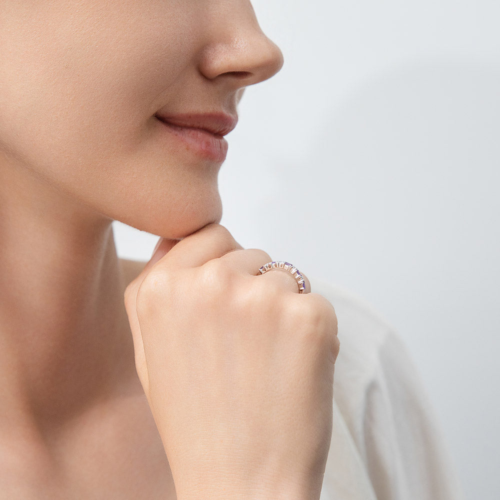 Model wearing Art Deco CZ Eternity Ring in Sterling Silver, 3 of 6