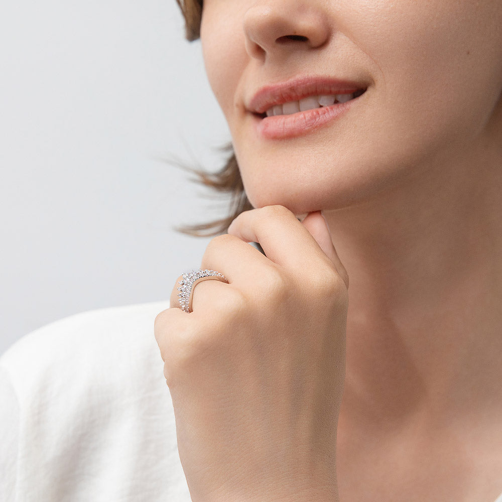 Model wearing Wishbone Chevron CZ Band in Sterling Silver, 6 of 8