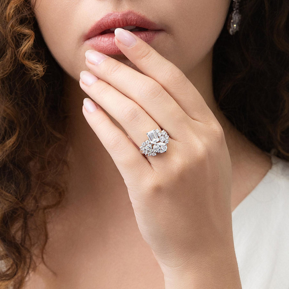 Model wearing Cluster CZ Ring in Sterling Silver, 3 of 9