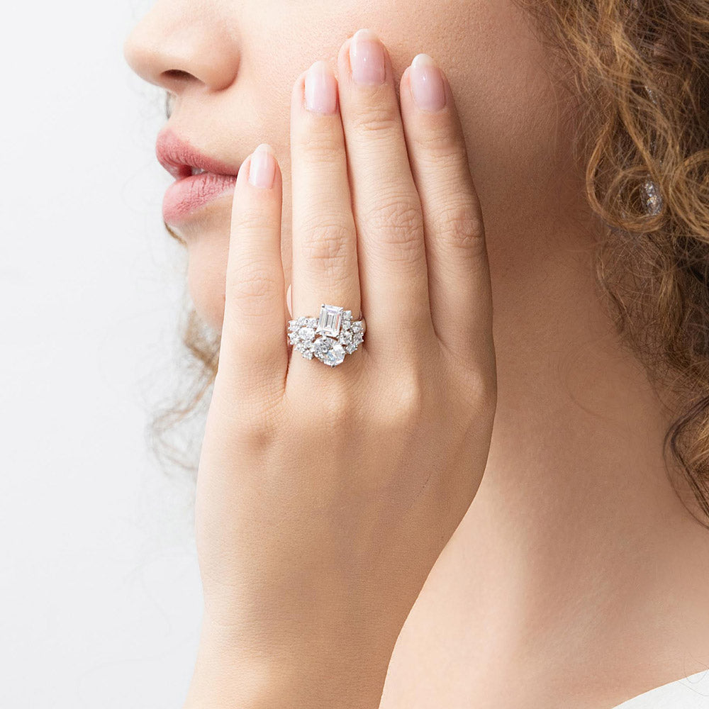 Model wearing Cluster CZ Ring in Sterling Silver, 2 of 9