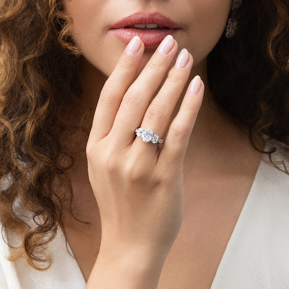 3-Stone 1.8ct Oval CZ Ring in Sterling Silver
