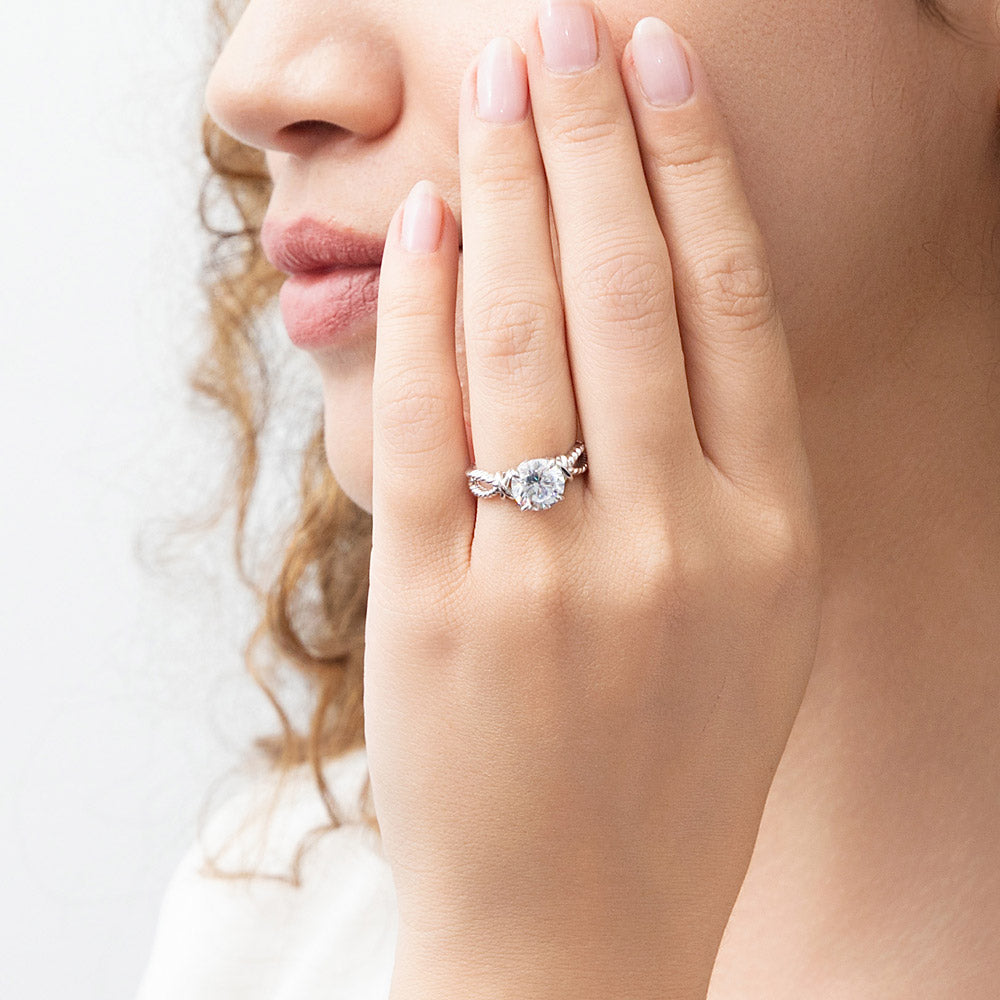 Cable Woven Solitaire 2ct CZ Ring in Sterling Silver