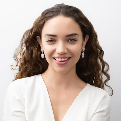 Halo Cushion CZ Chandelier Earrings in Sterling Silver