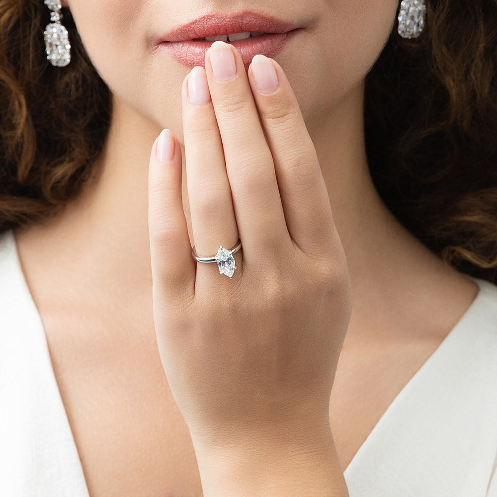Solitaire 1.6ct Marquise CZ Ring in Sterling Silver