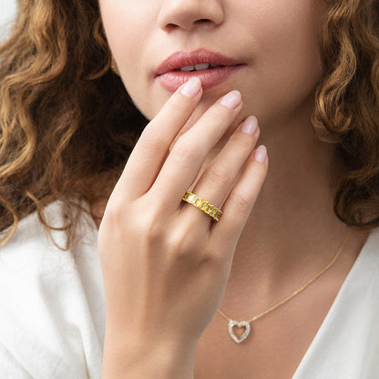 Canary Yellow Pave Radiant CZ Eternity Ring in Sterling Silver