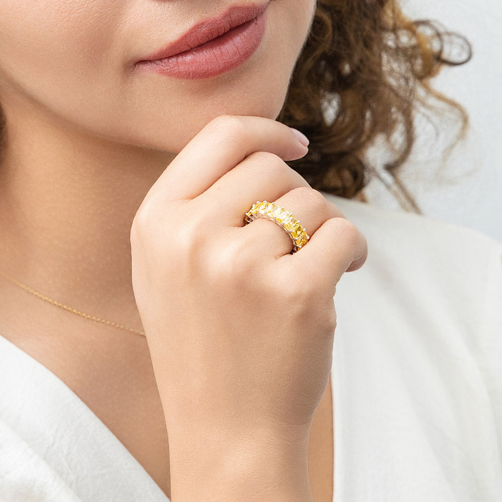 Canary Yellow Pave Radiant CZ Eternity Ring in Sterling Silver