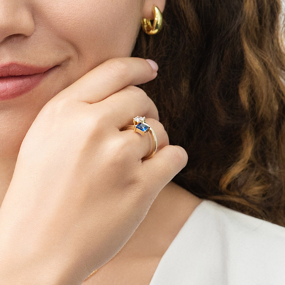 Model wearing Bypass Blue CZ Ring in Gold Flashed Sterling Silver, 11 of 11