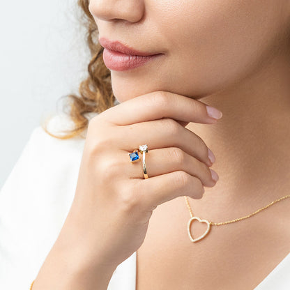 Bypass Blue CZ Ring in Gold Flashed Sterling Silver