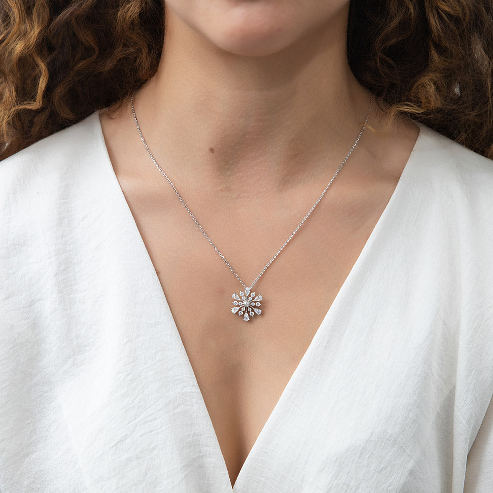 Model wearing Snowflake CZ Necklace in Sterling Silver, 2 of 6