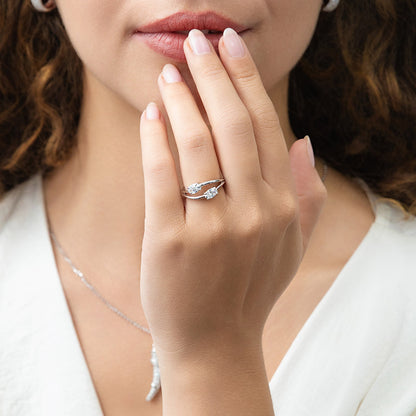 Bypass 2-Stone CZ Split Shank Ring in Sterling Silver