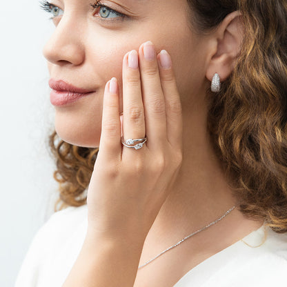 Bypass 2-Stone CZ Split Shank Ring in Sterling Silver