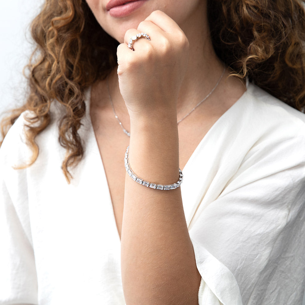 Emerald Cut CZ Tennis Bracelet in Sterling Silver