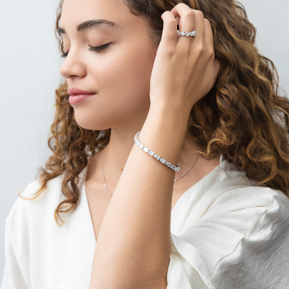 Emerald Cut CZ Tennis Bracelet in Sterling Silver
