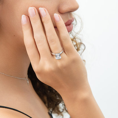 Solitaire 2.6ct Bezel Emerald Cut CZ Ring Set in Sterling Silver