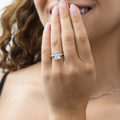 Solitaire 2ct Bezel Princess CZ Ring in Sterling Silver