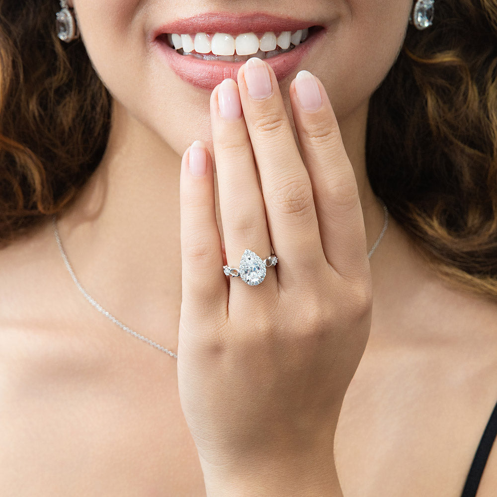 Filigree Halo CZ Ring in Sterling Silver