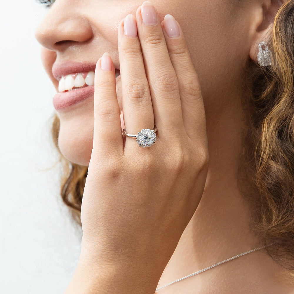 Model wearing Halo CZ Ring in Sterling Silver, 2 of 10