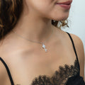 Model wearing Key Key and Lock CZ Set in Sterling Silver, Clear Color