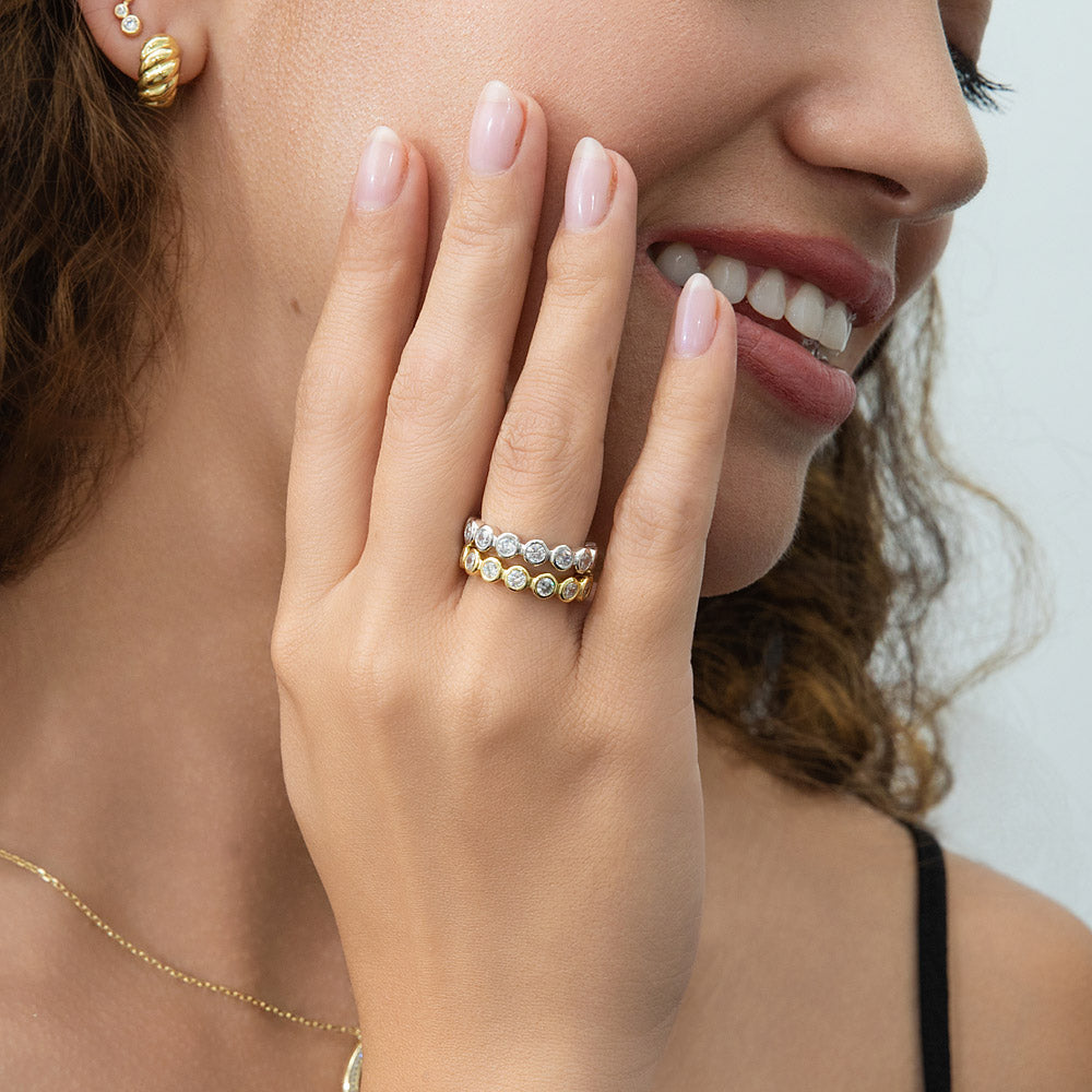 Bubble Bezel CZ Eternity Ring Set in Gold Flashed Sterling Silver