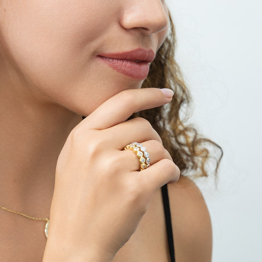 Bubble Bezel CZ Eternity Ring Set in Gold Flashed Sterling Silver