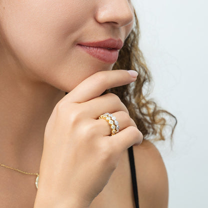 Bubble Bezel CZ Eternity Ring Set in Gold Flashed Sterling Silver