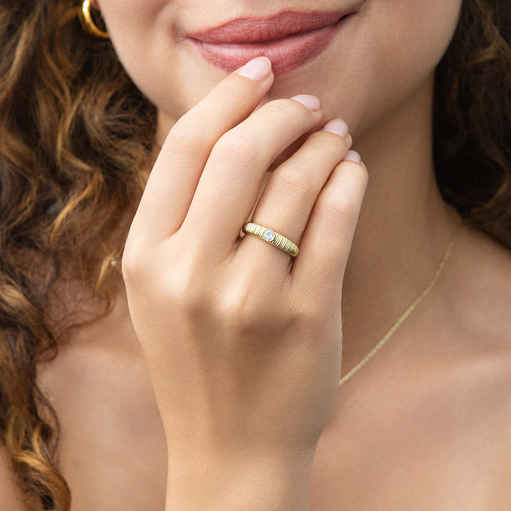 Solitaire Bezel CZ Ring in Gold Flashed Sterling Silver
