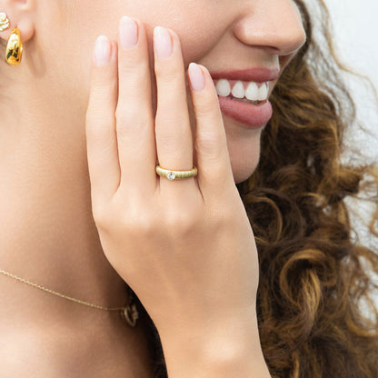 Solitaire Bezel CZ Ring in Gold Flashed Sterling Silver