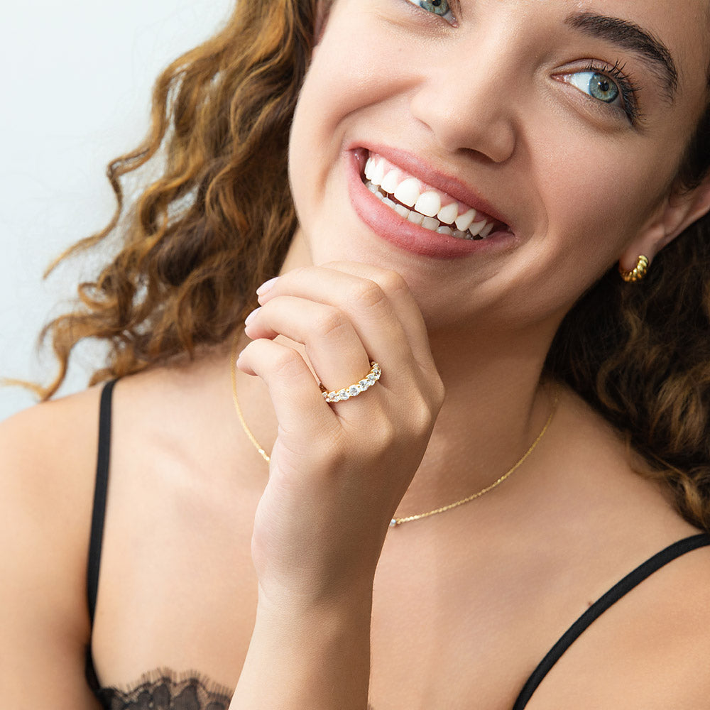 Model wearing Pave CZ Eternity Ring in Gold Flashed Sterling Silver, 7 of 8