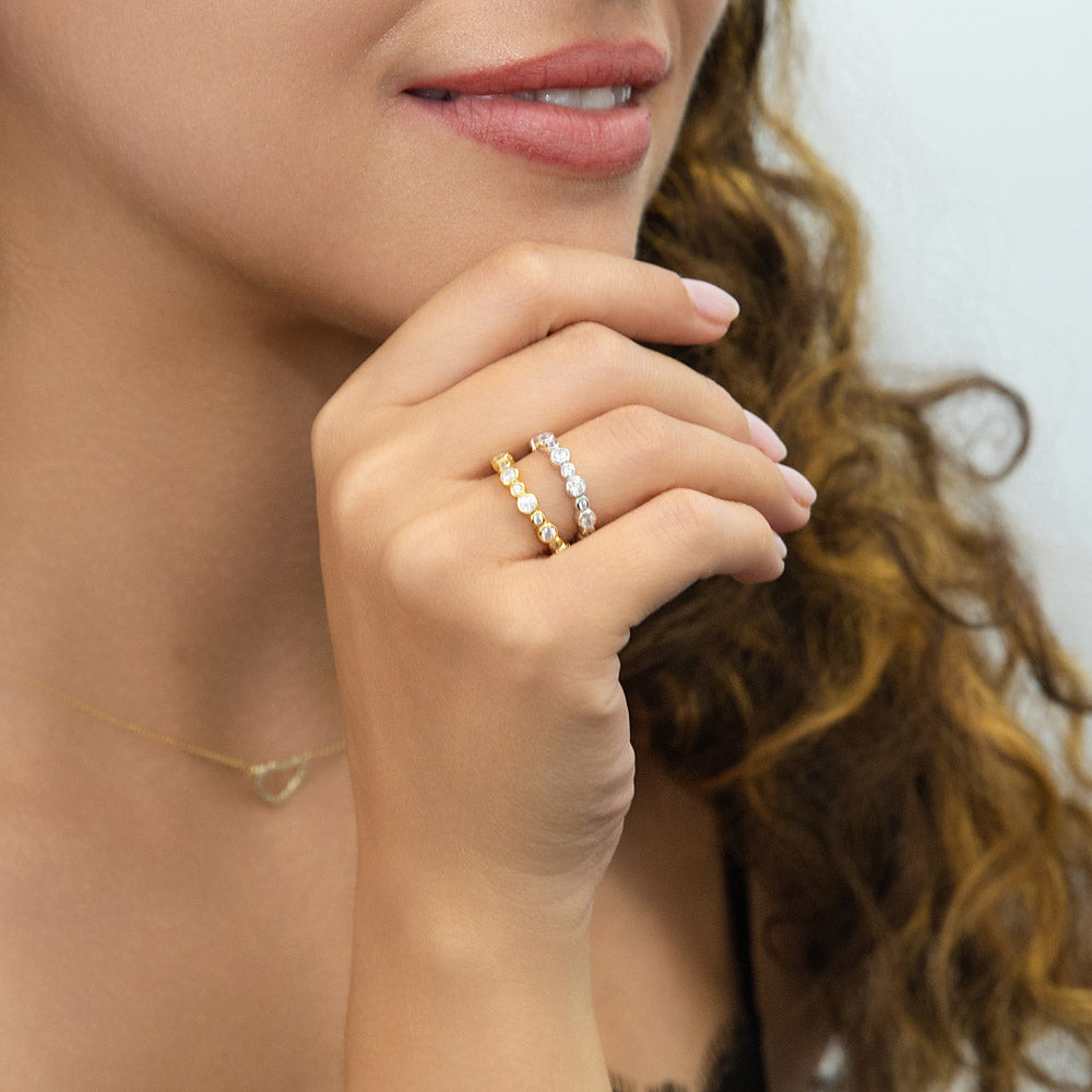 Bubble Bezel CZ Eternity Ring Set in Gold Flashed Sterling Silver