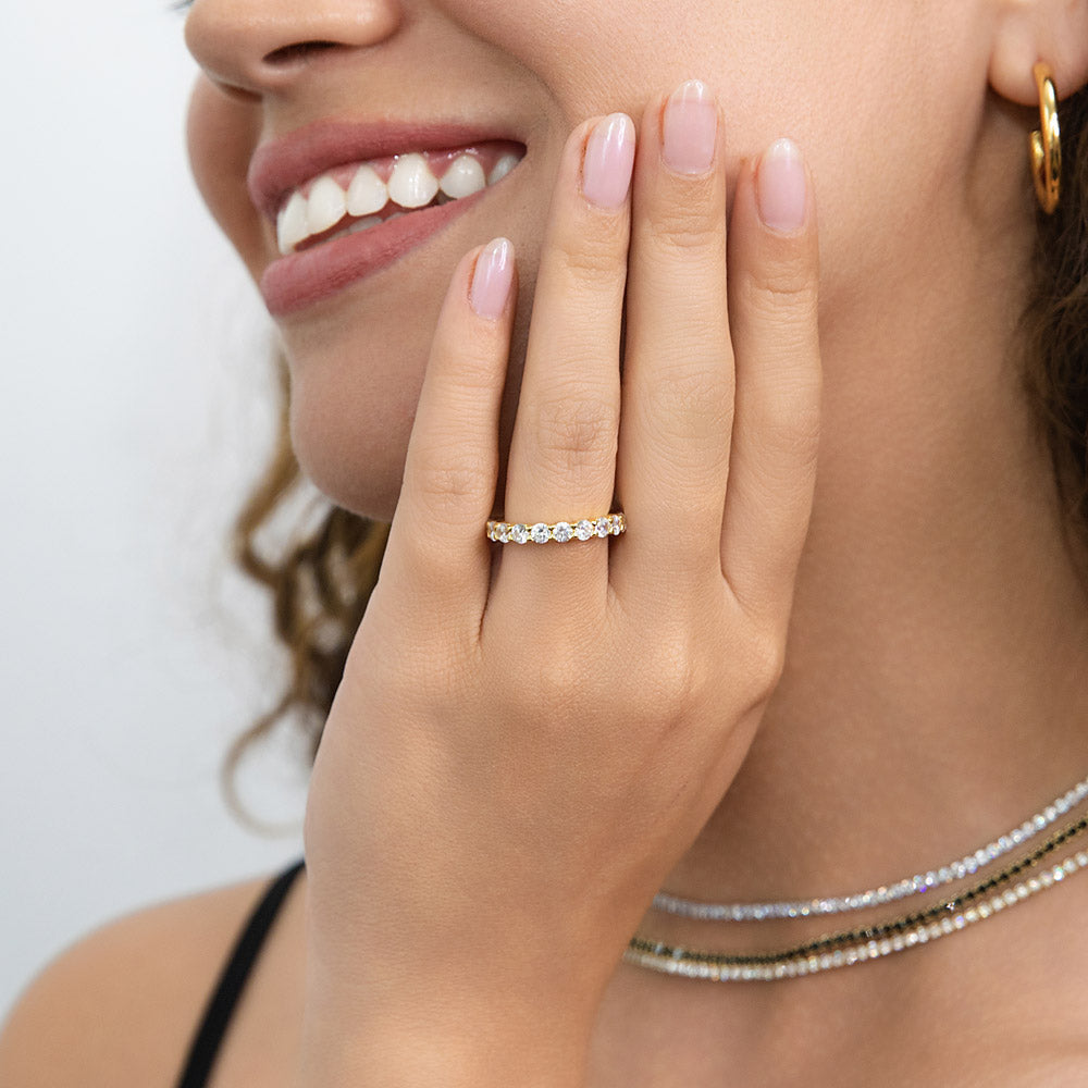 Pave CZ Eternity Ring in Gold Flashed Sterling Silver