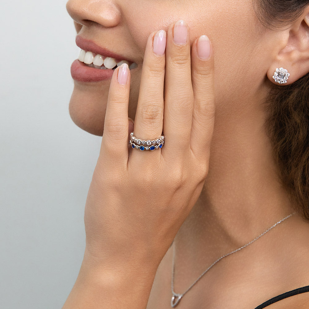 Bubble Bezel CZ Eternity Ring Set in Sterling Silver