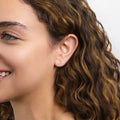 Model wearing Bar CZ Stud Earrings in Sterling Silver, Yellow Gold Flashed