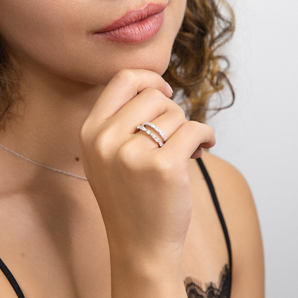 Art Deco CZ Eternity Ring Set in Sterling Silver